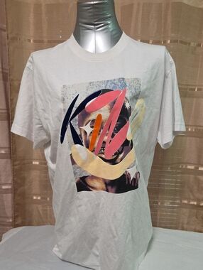 Akoo White Graphic Tee with Navy, Pink, Orange & Cream Accents